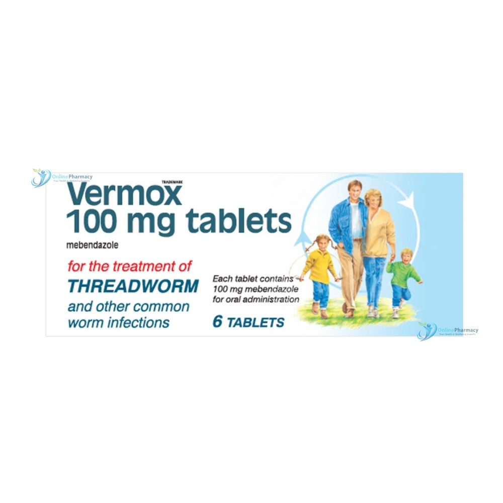 Vermox Mebendazole 100mg Tablets - 6 Pack