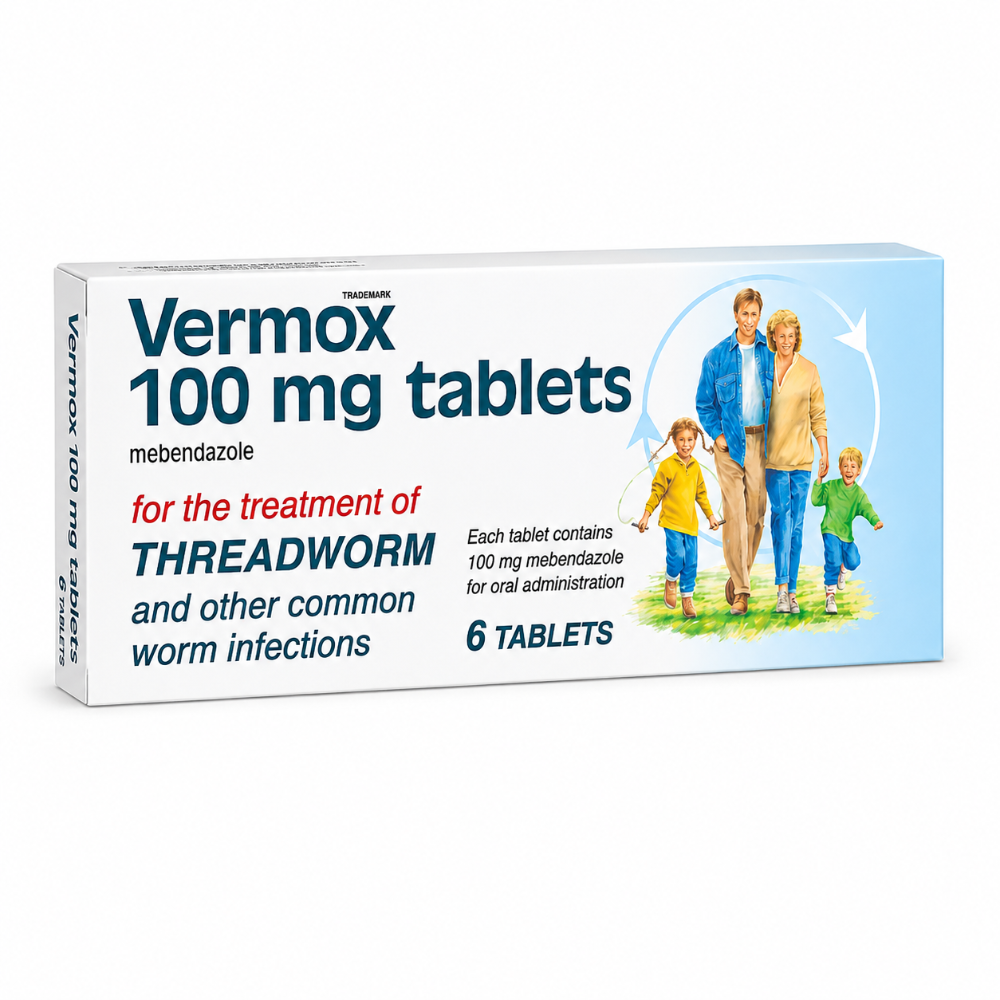 Vermox Mebendazole 100mg Tablets - 6 Pack