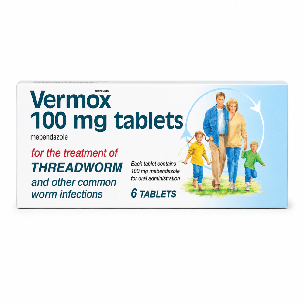 Vermox Mebendazole 100mg Tablets - 6 Pack