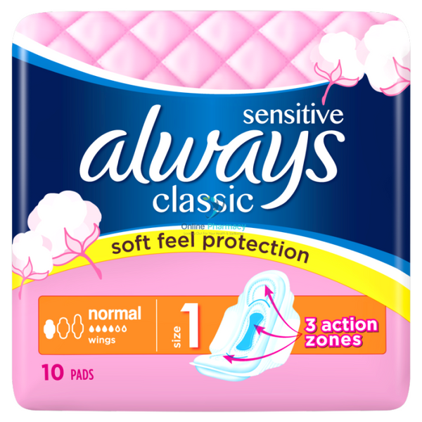 Always Classic Sensitive (With Wings) - 10 Pack Towels & Liners