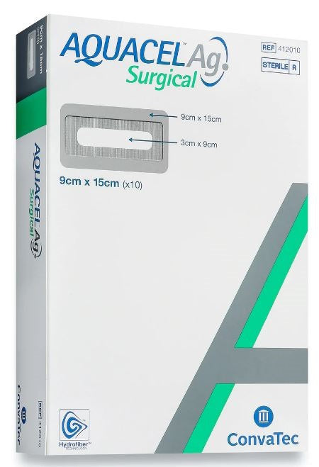 Aquacel Ag Surgical Cover Dressing 9 x 25cm - 10 Pack