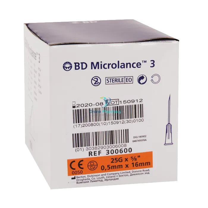 Becton Dickinson BD Microlance 3 Needles - Orange 25G x 5/8 Inch (100 Pack) - OnlinePharmacy