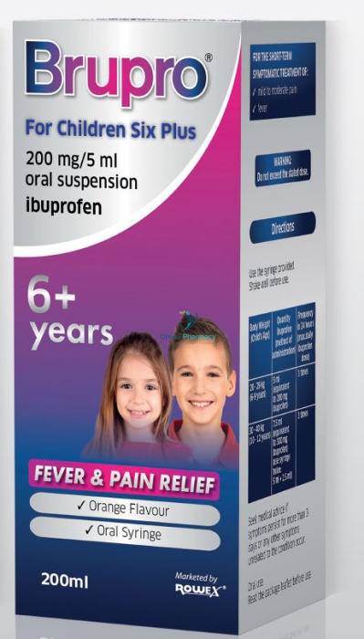 Brupro Ibuprofen For Children Six Plus 200Mg - 200Ml Pain Relief