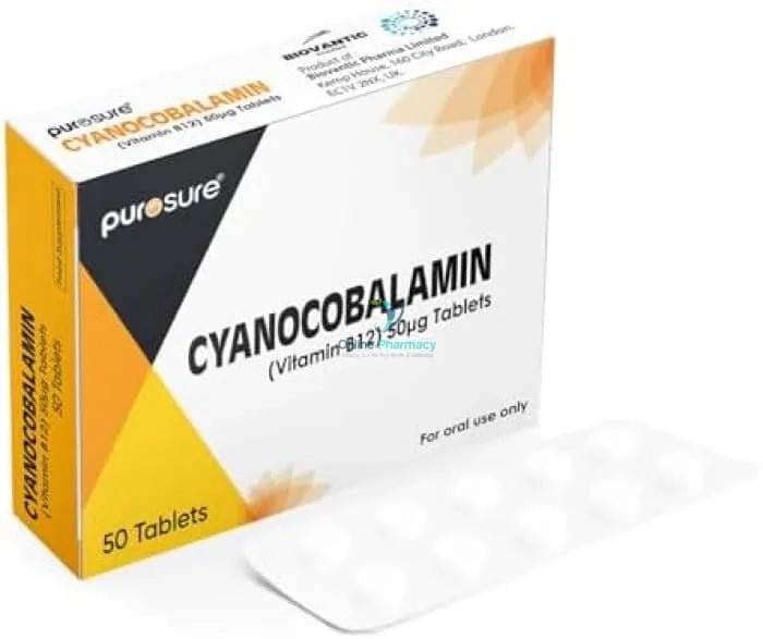 Cyanocobalamin 50mcg Vitamin B12 Tablets- 50 Pack