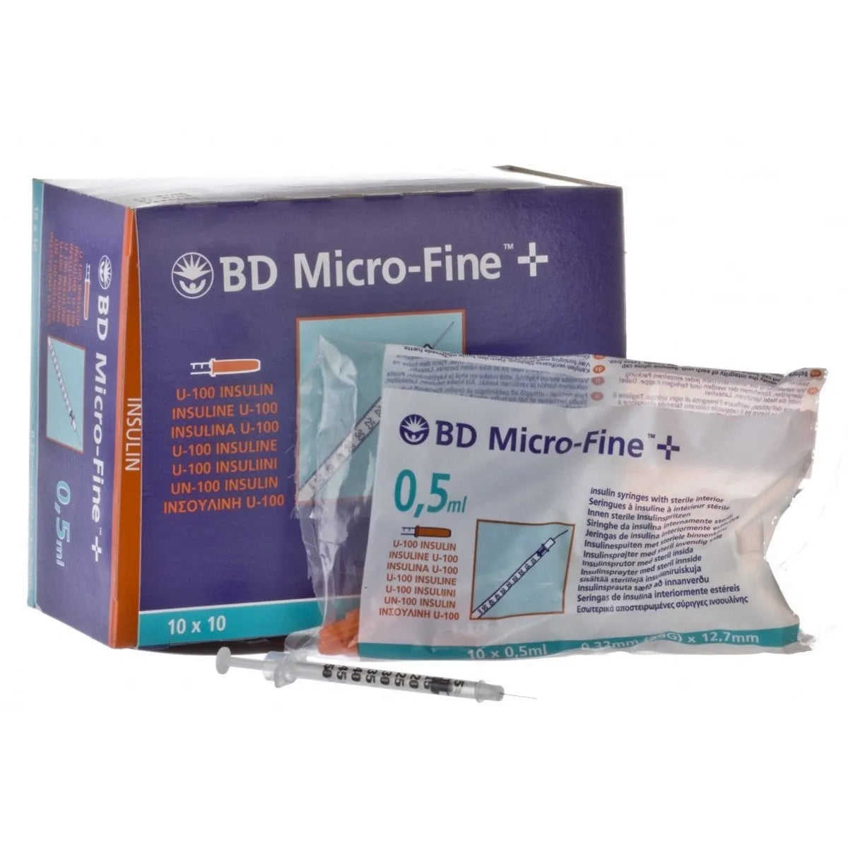 BD MicroFine+ 0.5ml Insulin Syringe with 29G x 12.7mm Needles - 100 Pack