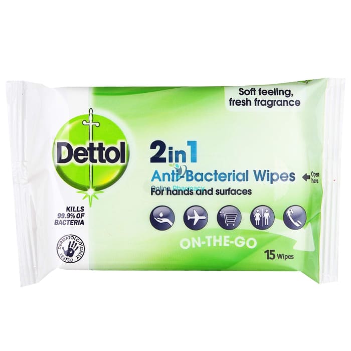 Dettol 2 in 1 Antibacterial Wipes - 15 Pack - OnlinePharmacy
