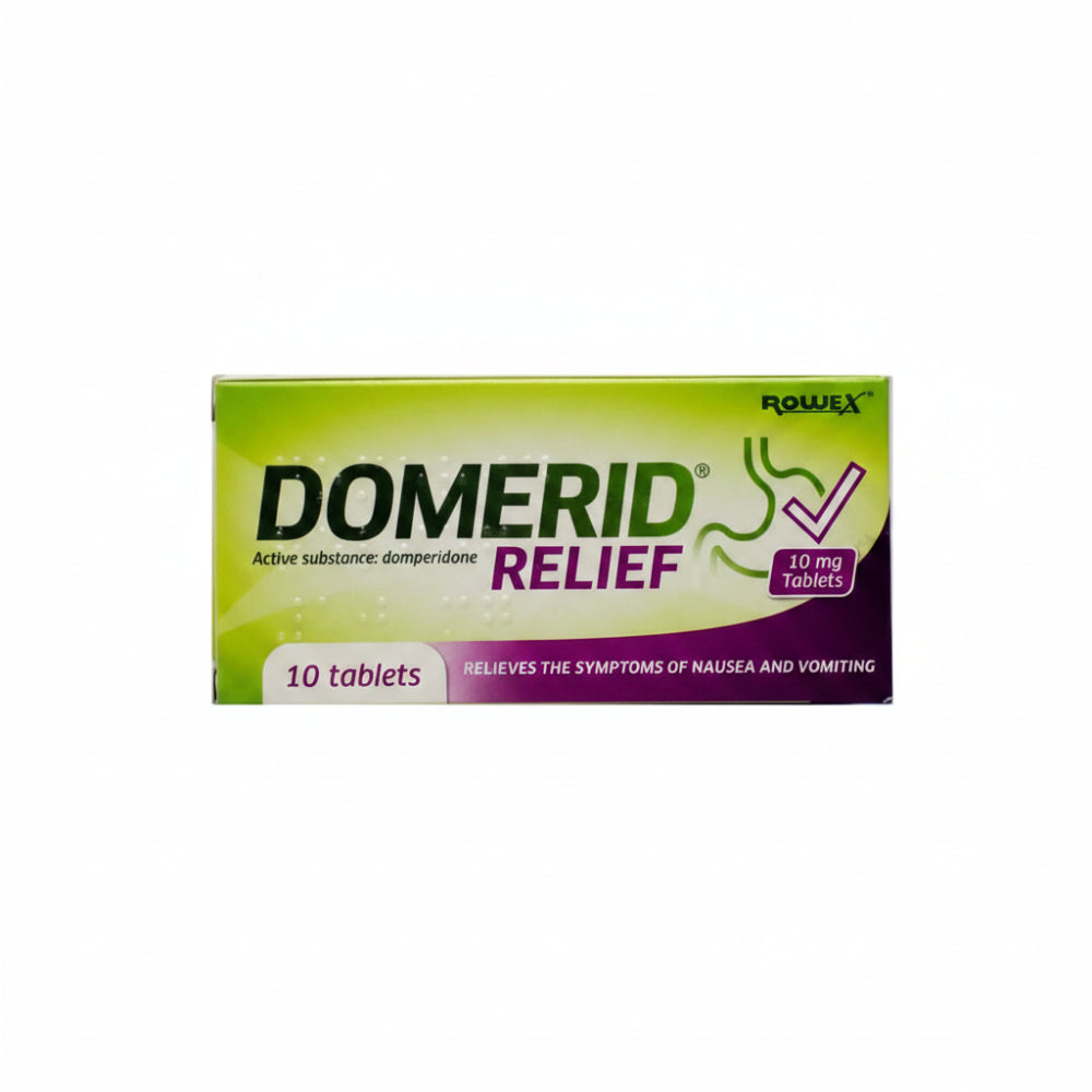 Domerid Relief (Domperidone) 10mg Nausea & Vomiting Tablets - 10 Tablets