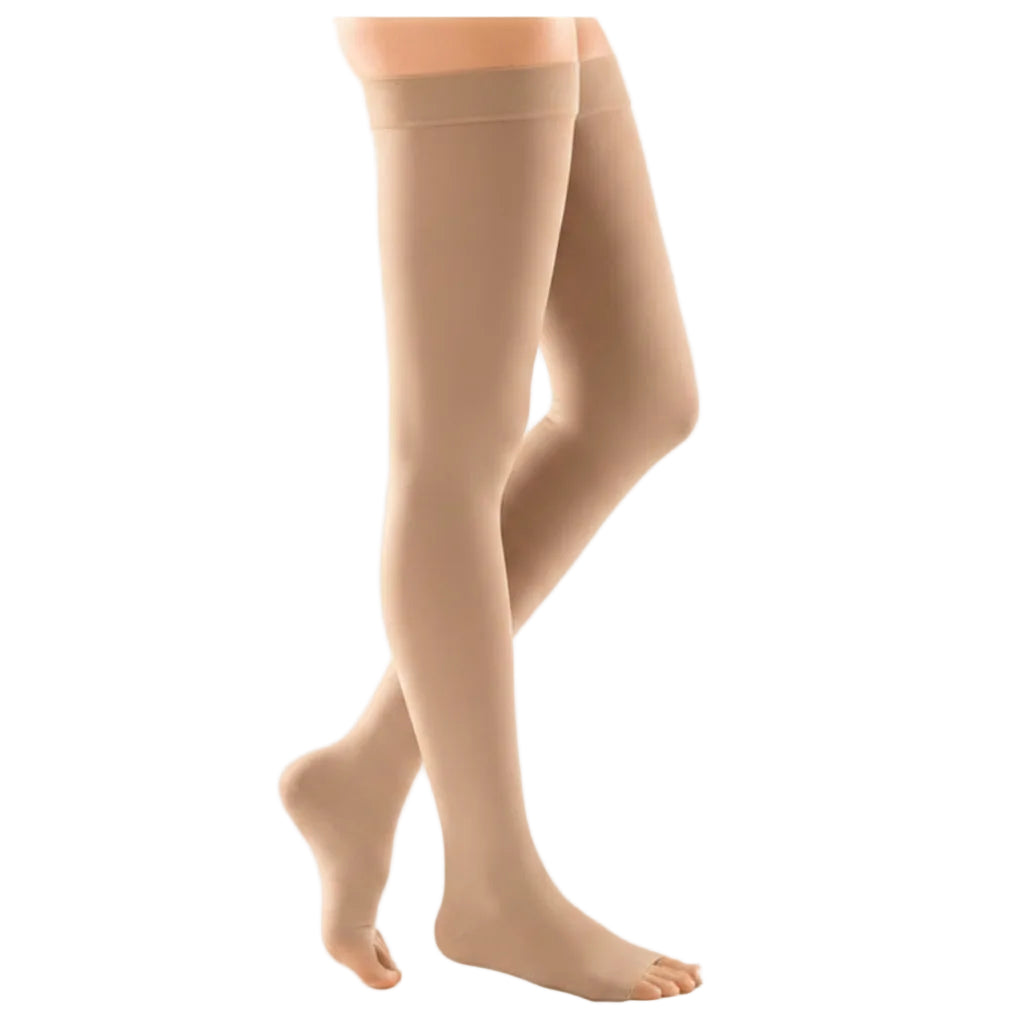 Medi European Duomed Regular Class 2 Thigh Length Open Toe Compression Stockings With Silicone Topband (23-32mmHg)