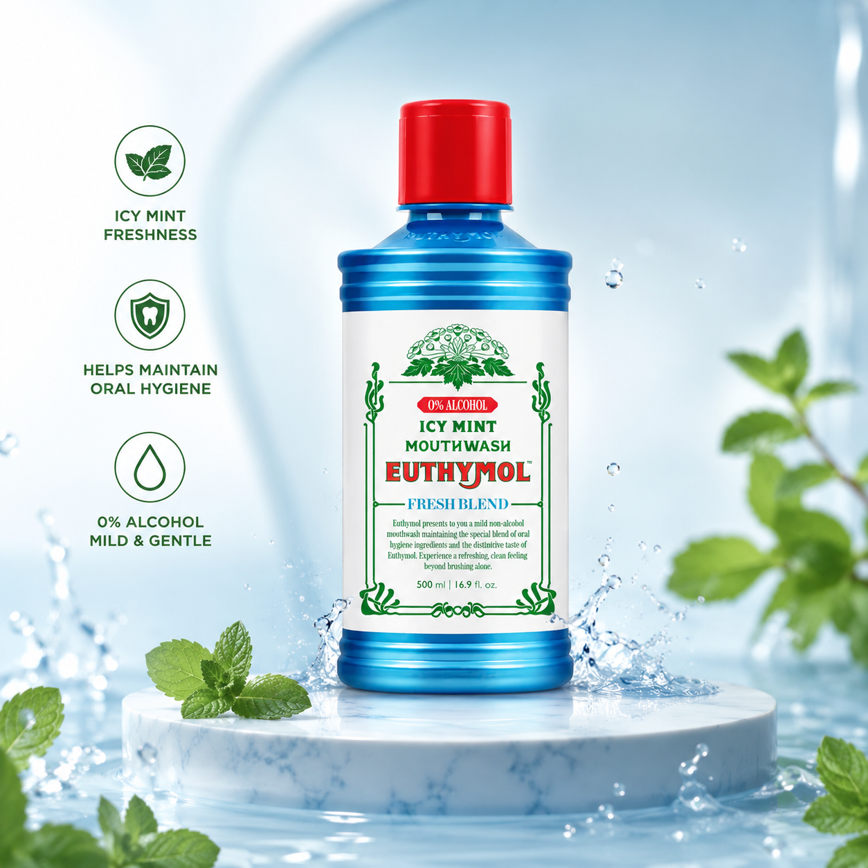 Euthymol Icy Mint Alcohol Free Mouthwash - 500ml