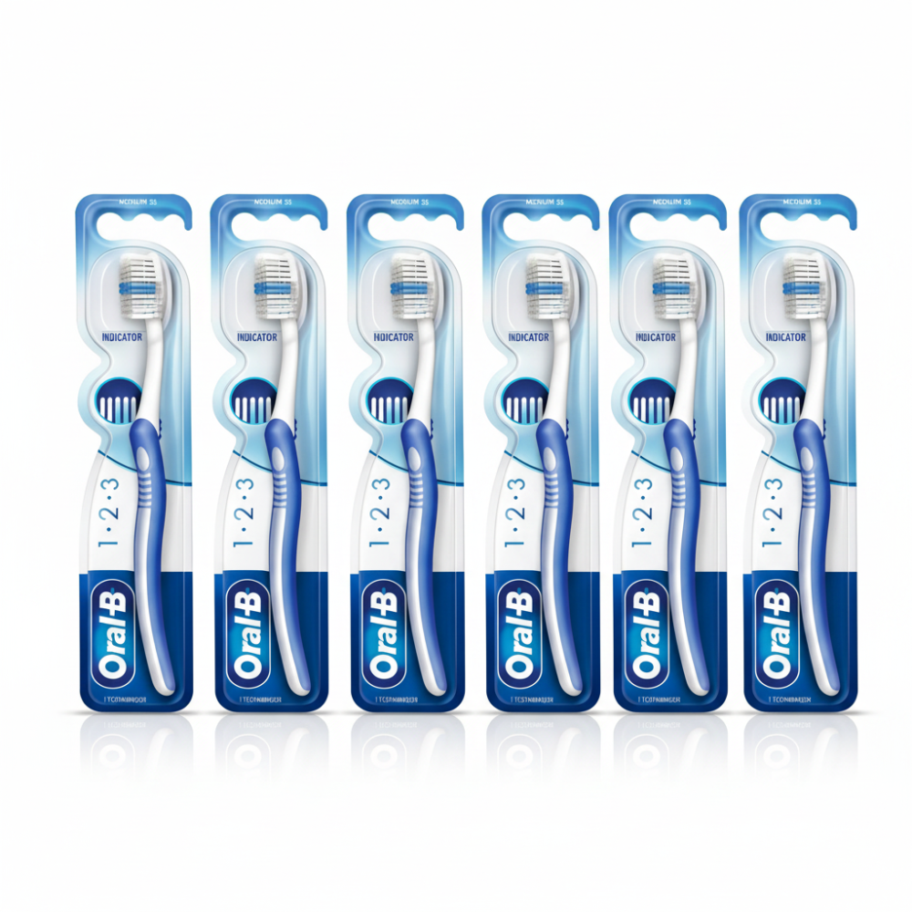Oral-B 123 Indicator Medium Manual Toothbrush - 6 Pack Bundle