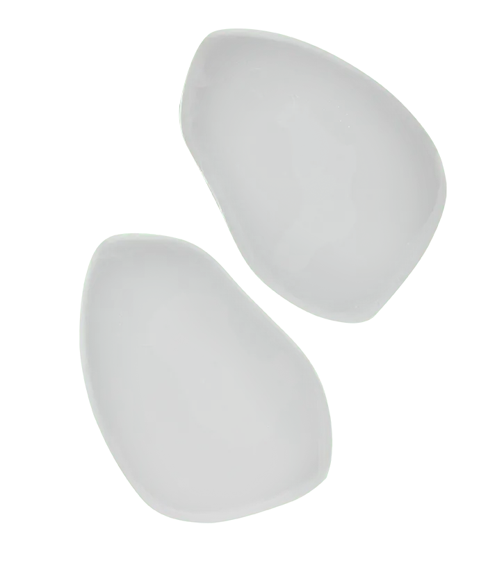Two white, semi-translucent Neat Feat Femme Gel Forefoot Insoles side by side, showcasing their soft, cushioned design for forefoot protection and comfort.
