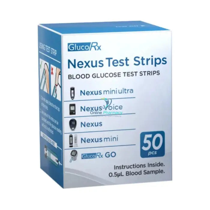 Glucorx Nexus Blood Glucose Test Strips - 50 Pack Diabetes Care