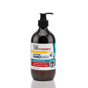 Neat Feat Hygienics Sanitising Handwash, front-on in a dark brown bottle with a black cap, featuring a white label with blue and red accents.
