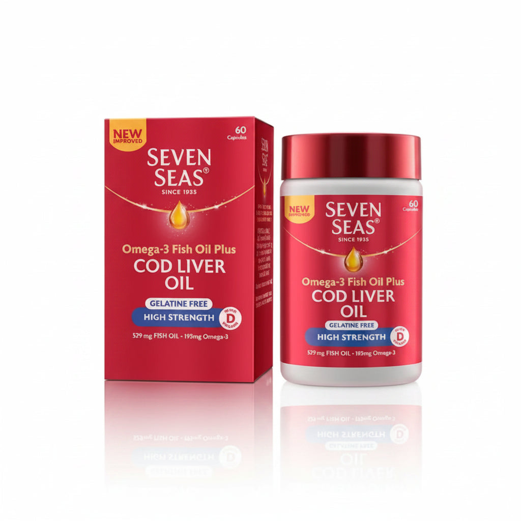 Seven Seas High Strength Cod Liver Oil Gelatine Free - 60/120 Capsules