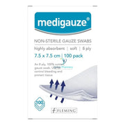 Medigauze Non-Sterile Gauze Swabs - 7.5cm x 7.5cm (100 Pack)