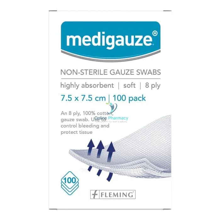 Medigauze Non-Sterile Gauze Swabs - 7.5cm x 7.5cm (100 Pack)