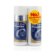 Neat Feat Foot & Shoe Powder twin pack standing upright in white tubes with blue, gold, and silver labels, featuring a large yellow 'Value Pack' label.