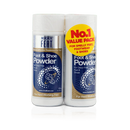 Neat Feat Foot & Shoe Powder twin pack standing upright in white tubes with blue, gold, and silver labels, featuring a large yellow 'Value Pack' label.