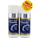 Neat Feat Foot & Shoe Powder twin pack standing upright in white tubes with blue, gold, and silver labels, featuring a large yellow 'Value Pack' label.