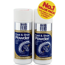 Neat Feat Foot & Shoe Powder twin pack standing upright in white tubes with blue, gold, and silver labels, featuring a large yellow 'Value Pack' label.