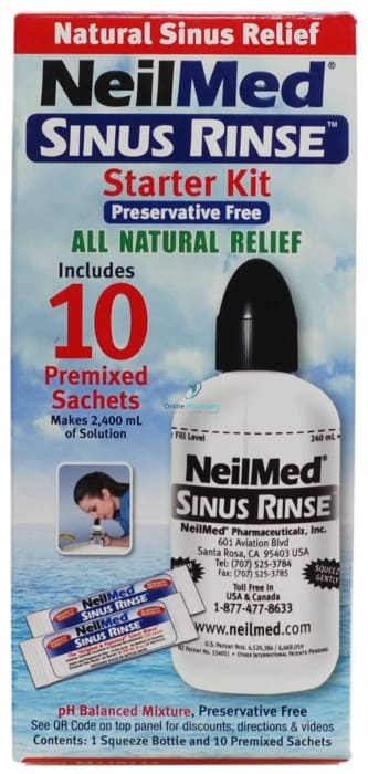 NeilMed Sinus Rinse Starter Kit - 240ml Bottle & 10 Premixed Sachets - OnlinePharmacy