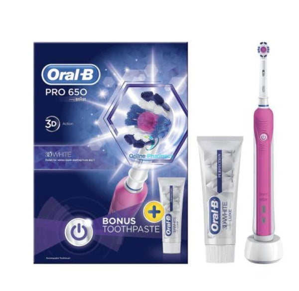Oral B Pro 650 Cross Action Pink Toothbrush - OnlinePharmacy