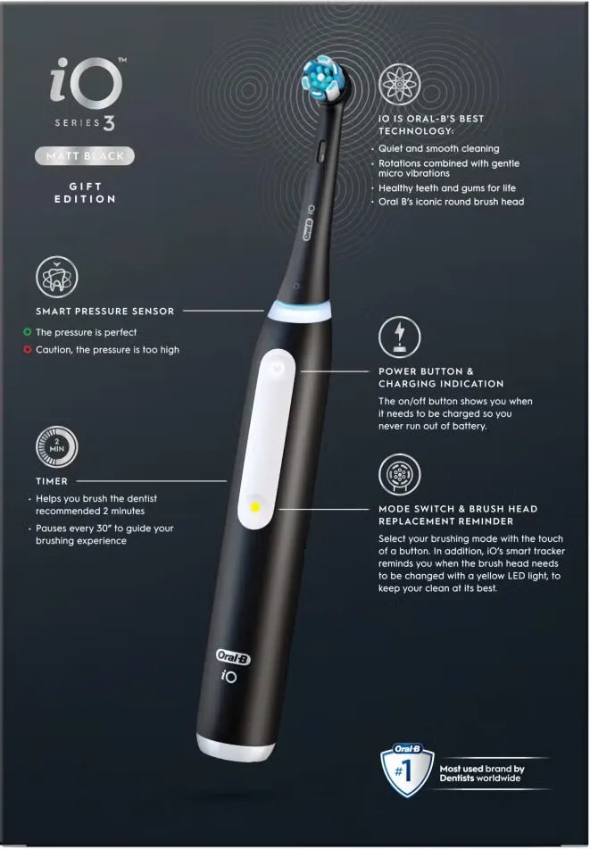 Oral-B iO3 Matt Black Electric Toothbrush + Travel Case
