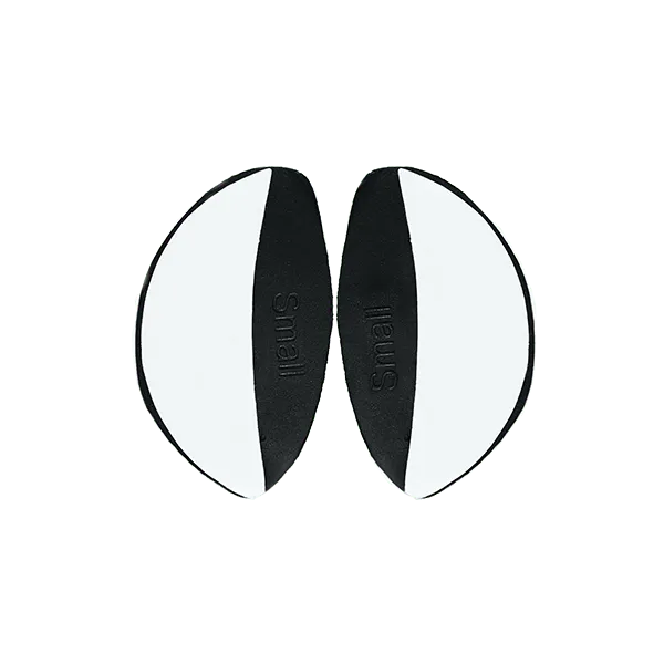 Bottom view of the Neat Feat Platinum Series Arch Cushions, featuring the black underside with white adhesive tape for easy application and secure positioning.