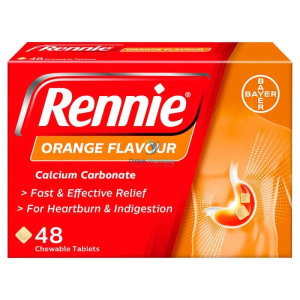 Rennie Orange 500Mg Chewable Tablets - 48 Pack Acid Indigestion & Reflux