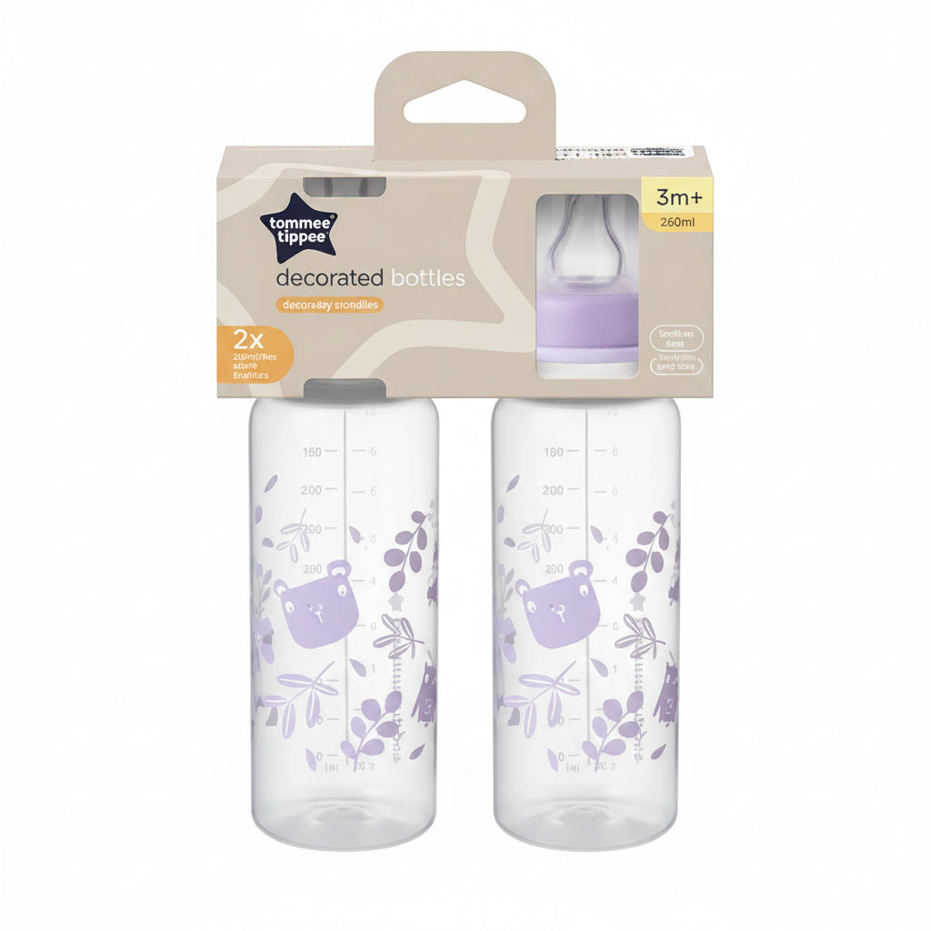 Tommee Tippee Decorated Bottles Purple - 2pk