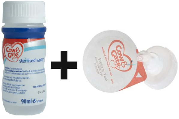 Cow & Gate Sterilised Water 24x90ml + Cow & Gate RTF Preterm Teats (24 Teats)
