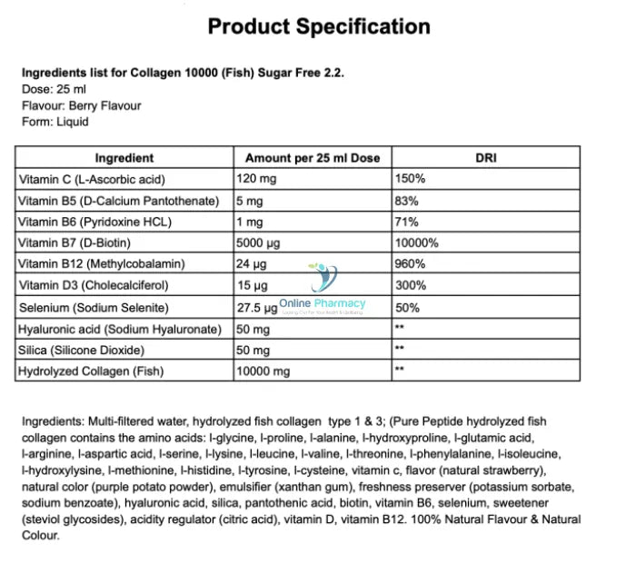 Swedish Nutra Collagen Marine Peptide Sugar Free 10000Mg Liquid - 500Ml Joint Bone & Muscle Care