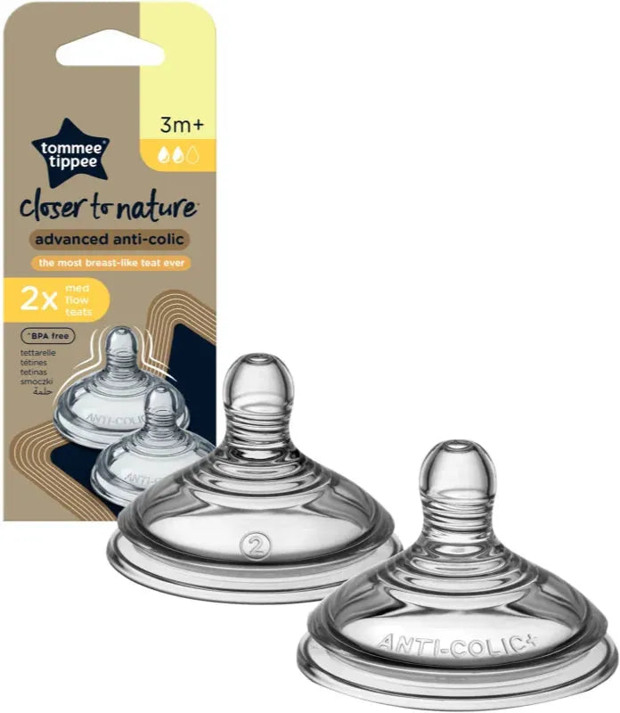 Tommee Tippee Closer To Nature Medium Flow Teats 3+months BPA Free - 2 Pack