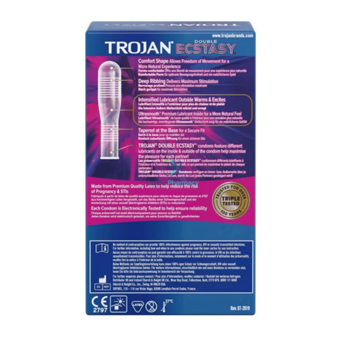 Trojan Double Ecstacy Condoms 10 Pack Sexual Health